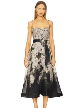 Zimmermann Floral Linen Bustier Midi Balance Picnic Dress